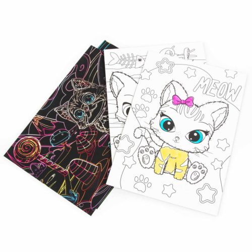 Képkarcoló füzet színezővel, cicás, Kidea