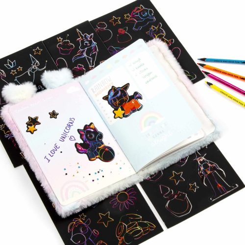 Képkarcoló szett, matricák, tündérek és unikornisok, Kidea