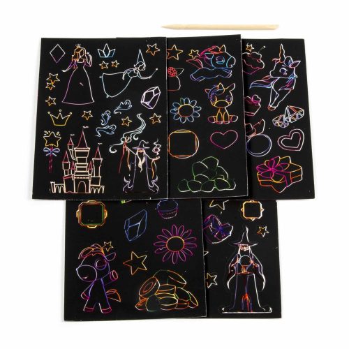 Képkarcoló szett, matricák, tündérek és unikornisok, Kidea