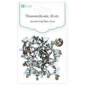  Harangok, csengők, fűzhető, 30 db/csomag, 6-10mm-es, ezüst színű
