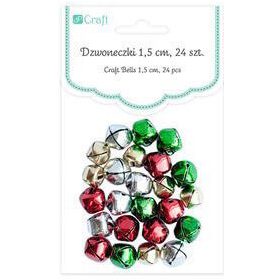   Csengők, fűzhető, 24 db/csomag, 10mm-es, vegyes metál színekben
