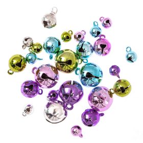   Csengők, fűzhető, 26 db/csomag, 5-15mm-es, vegyes pasztell színekben