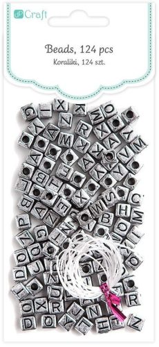 Betű gyöngyök, ezüst kocka, 124 db/csomag