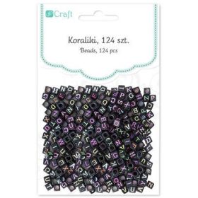 Betű gyöngyök, fekete kocka, 124 db/csomag