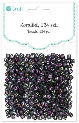 Betű gyöngyök, fekete kocka, 124 db/csomag