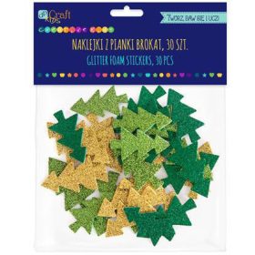   Dekorgumi, öntapadós, karácsonyfák, csillogó, 30 db-os, zöld-arany