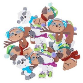   Dekorgumi, öntapadós, állatok téli ruhában, 3D, 12 db-os