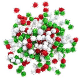   Pom-pom, vegyes színek, 15mm, 200 db/csomag, csillogó karácsonyi színek (fehér, piros, zöld)