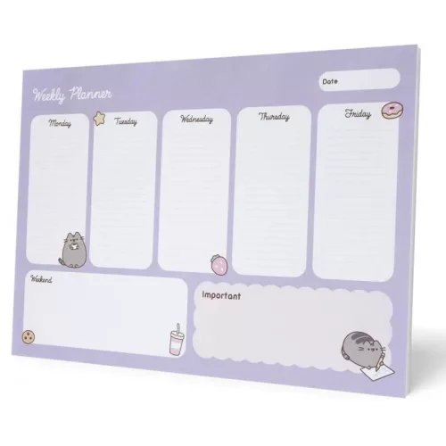 Pusheen cicás jegyzettömb, heti tervező tömb, A/4, Moments, lila