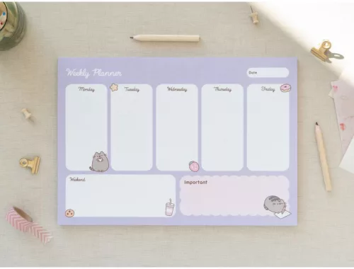 Pusheen cicás jegyzettömb, heti tervező tömb, A/4, Moments, lila