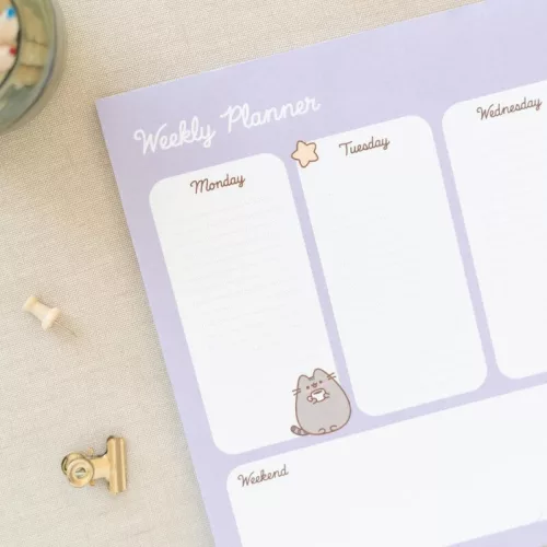 Pusheen cicás jegyzettömb, heti tervező tömb, A/4, Moments, lila