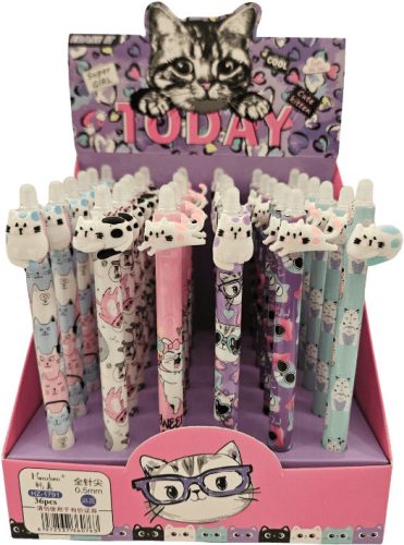 Radírozható zseléstoll, nyomógombos, 0,5mm, cicás (HZ-1791)