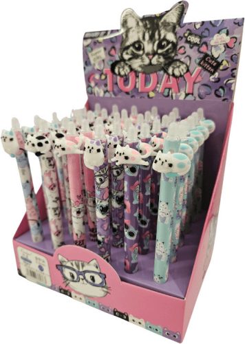 Radírozható zseléstoll, nyomógombos, 0,5mm, cicás (HZ-1791)