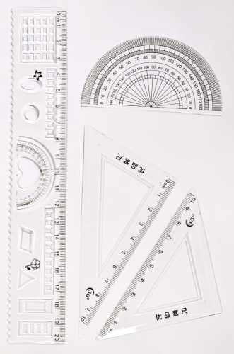 Vonalzókészlet, közepes, műanyag, 4 db-os, hajlítható, (egyenes 20cm, szögmérő, háromszög), kapibarás csomagolásban