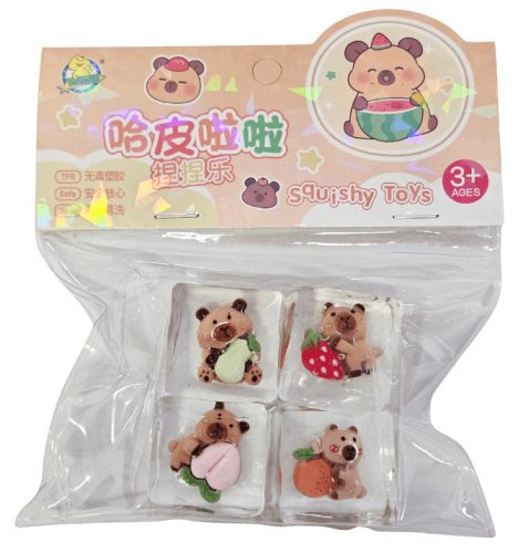 Kapibara stresszlabda, 4 db zselés kocka/csomag, squishy toy