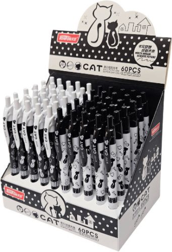Golyóstoll, 0,5mm, B-5737, cicás, fehér-fekete