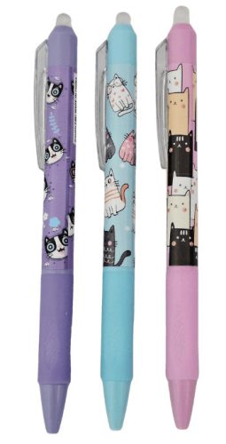 Radírozható zseléstoll, nyomógombos, 0,5mm, cicás 