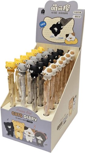 Radírozható zseléstoll, nyomógombos, 0,5mm, cicás, többféle változat