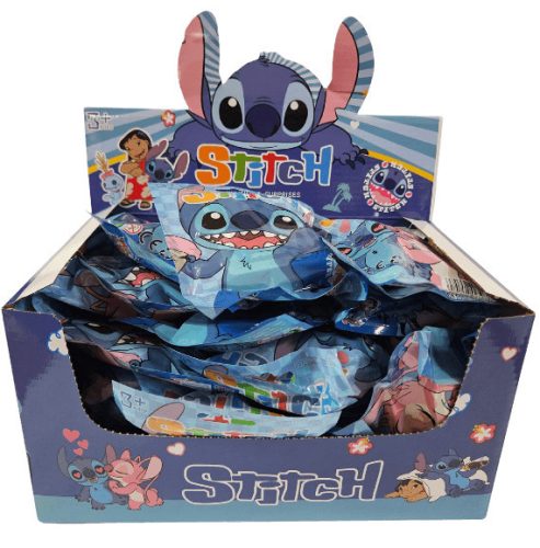 Stitch zsákbamacska stresszlabda, squishy akasztóval és kártyákkal, kb. 5x6cm, tasakban