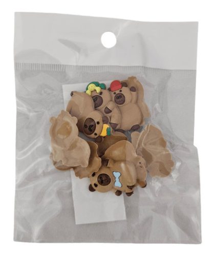 Kapibara gumi figura szett, kétoldalú ragasztóval, 10 db/csomag, kb. 2,5cm-es