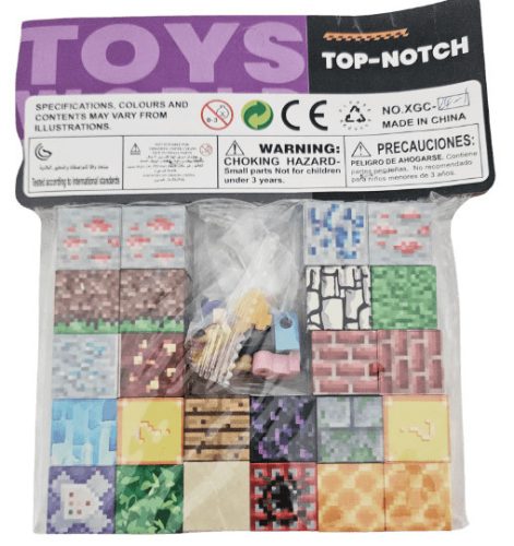 Minecraft mintás mágneses kockák (24 db) és egy összerakható minifigura