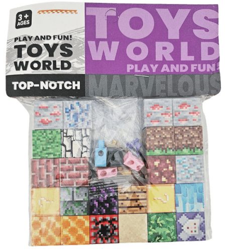 Minecraft mintás mágneses kockák (24 db) és egy összerakható minifigura