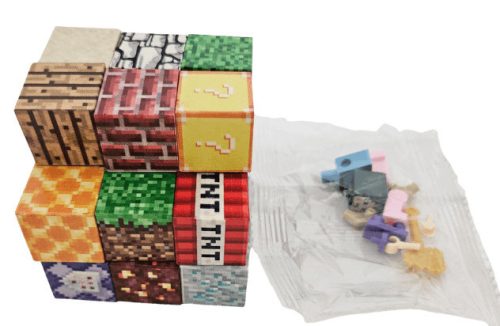 Minecraft mintás mágneses kockák (24 db) és egy összerakható minifigura