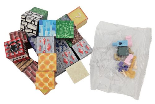 Minecraft mintás mágneses kockák (24 db) és egy összerakható minifigura