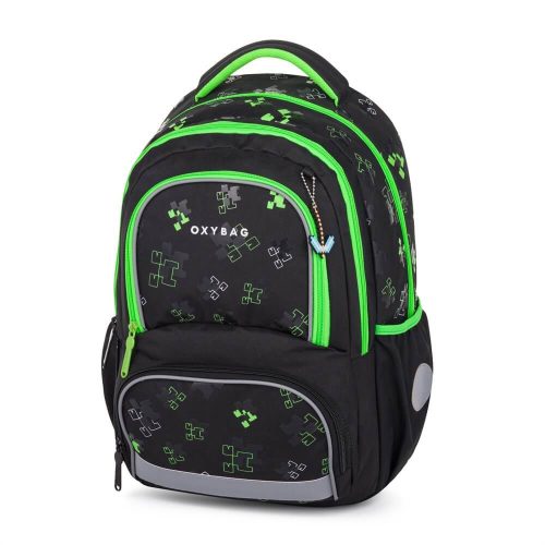 OXY Next iskolatáska szett, hátizsák tolltartóval és tornazsákkal, Green cube, Minecraft mintás