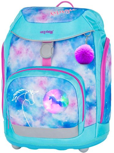 OXY Sherpy iskolatáska szett, hátizsák tolltartóval, tornazsákkal és extra díszekkel, Unicorn, kék