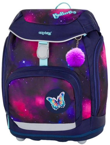 OXY Sherpy iskolatáska szett, hátizsák tolltartóval, tornazsákkal és extra díszekkel, Butterfly, sötétkék