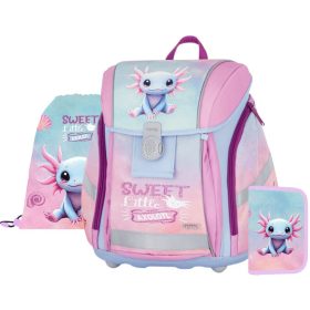   OXY Premium Light mágneszáras iskolatáska szett tolltartóval és tornazsákkal, Axolotl