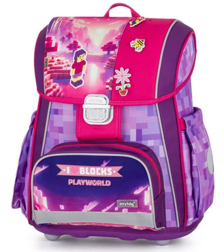 OXY Premium csatos iskolatáska szett tolltartóval és tornazsákkal, Playworld Girl, rózsaszín-lila