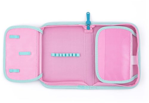 Állatos tolltartó klapnis, üres, kutyás, rózsaszín