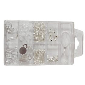   Szerelék ékszerkészítéshez, gyöngyfűzéshez 6x9,5cm-es dobozban