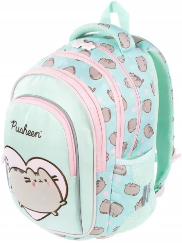 Pusheen cicás hátizsák, iskolatáska, 40x28x18cm, mentazöld