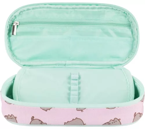 Pusheen cicás tolltartó, beledobálós, ovális, rózsaszín