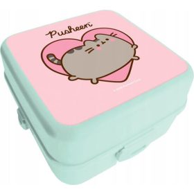 Pusheen cicás uzsonnás doboz, 14x14x8cm, zöld-rózsaszín