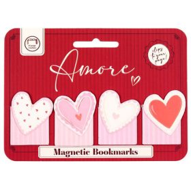 Szivecskés mágneses könyvjelző, 4 db/csomag, Amore