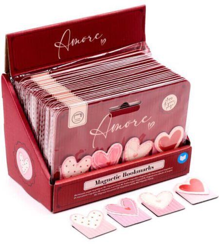 Szivecskés mágneses könyvjelző, 4 db/csomag, Amore