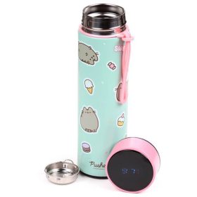   Pusheen cicás rozsdamentes acél thermo palack, digitális hőmérővel, 450 ml, Ínyenc Pusheen macska