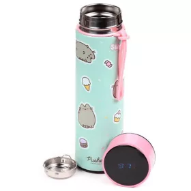  Pusheen cicás rozsdamentes acél thermo palack, digitális hőmérővel, 450 ml, Ínyenc Pusheen macska
