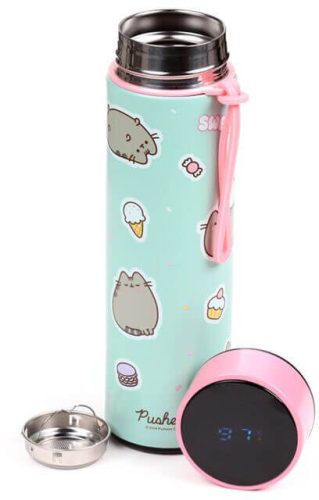 Pusheen cicás rozsdamentes acél thermo palack, digitális hőmérővel, 450 ml, Ínyenc Pusheen macska