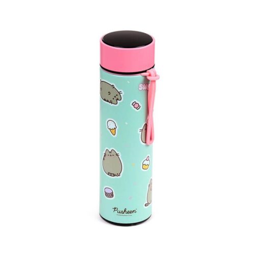 Pusheen cicás rozsdamentes acél thermo palack, digitális hőmérővel, 450 ml, Ínyenc Pusheen macska