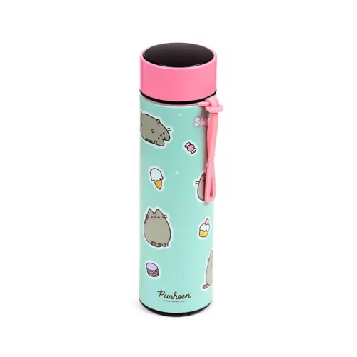 Pusheen cicás rozsdamentes acél thermo palack, digitális hőmérővel, 450 ml, Ínyenc Pusheen macska