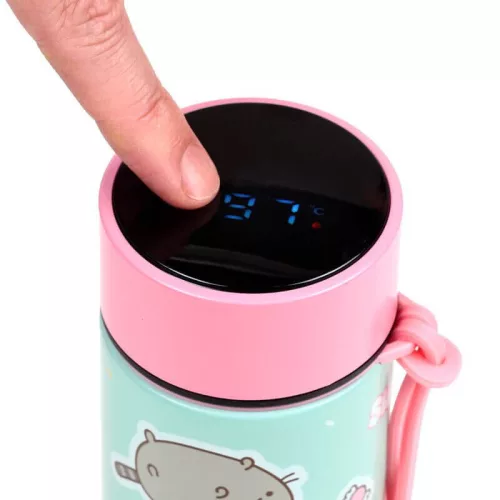 Pusheen cicás rozsdamentes acél thermo palack, digitális hőmérővel, 450 ml, Ínyenc Pusheen macska