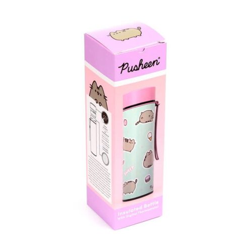 Pusheen cicás rozsdamentes acél thermo palack, digitális hőmérővel, 450 ml, Ínyenc Pusheen macska