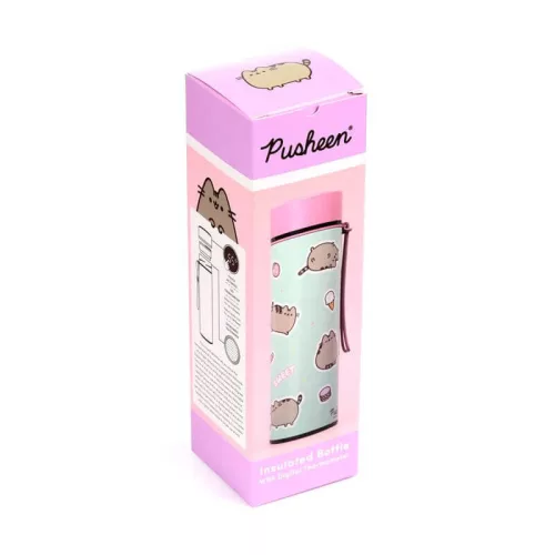 Pusheen cicás rozsdamentes acél thermo palack, digitális hőmérővel, 450 ml, Ínyenc Pusheen macska
