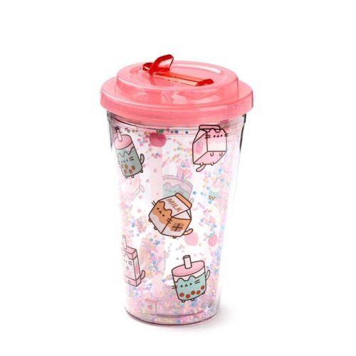 Pusheen cicás pohár szívószálas tetővel, 500 ml, Pusheen és az italok