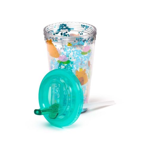 Kapibara pohár szívószálas tetővel, 500 ml
